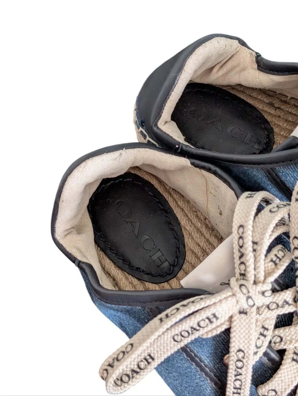 Coach Cate Blue Denim Espadrille Platform Lace-Up Sneakers
